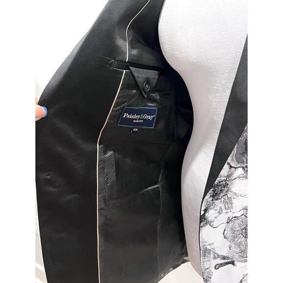 Paisley & Gray Blazer Men Size 42R Slim Fit Floral Shimmer Silver Preppy Elegant - Picture 11 of 15